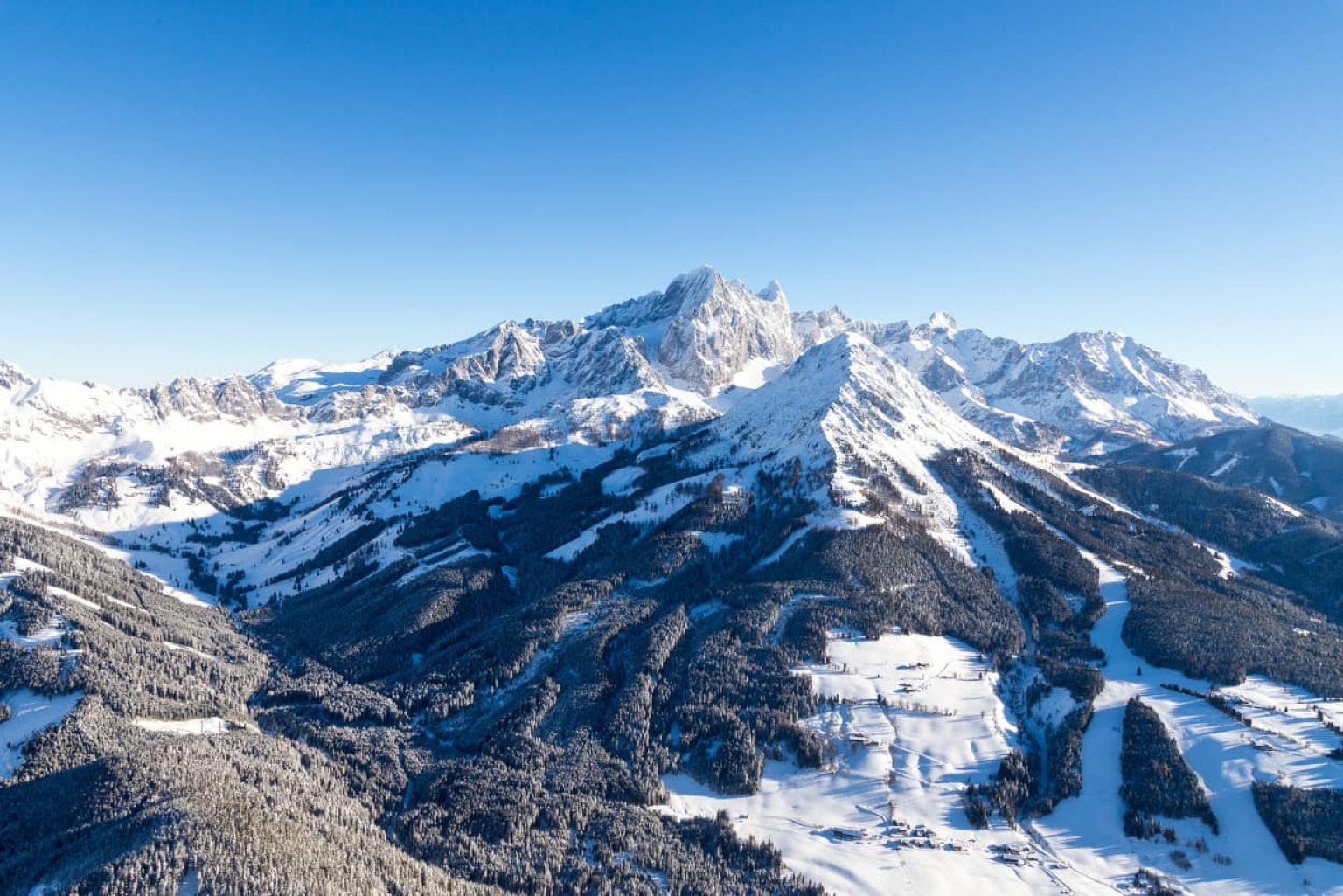 Idyllic winter mountains surrounding the region of Filzmoos